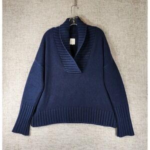 Not Monday Mia Shawl Collar Thick Cashmere Sweater Womens *XL Navy Chest 50"